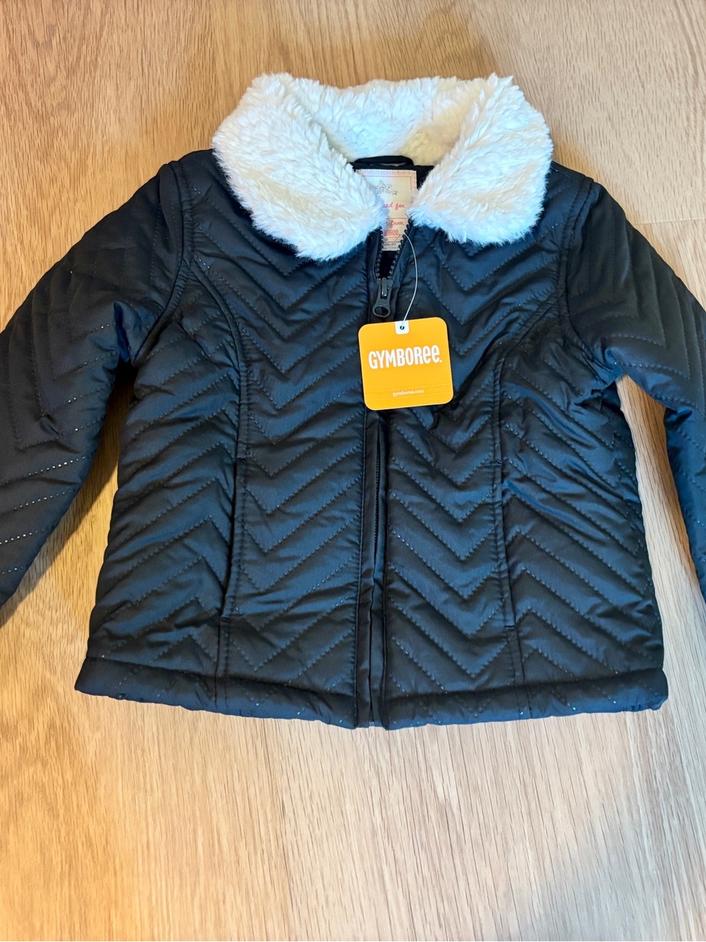 Gymboree Black Puffer Jacket with White Faux Fur Collar